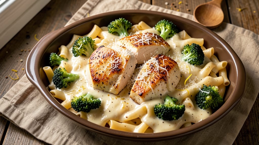 Baked Chicken Broccoli Ziti Alfredo Recipe: One-Pan Cheesy Comfort with Crispy Top